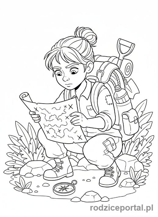 Kolorowanka Odkrywca - Odkrywca z mapą