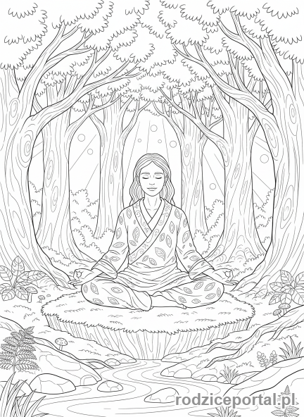 Kolorowanka Odpoczynek Mentalny - Medytacja w lesie