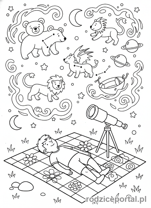 Kolorowanka Odpoczynek Mentalny - Obserwacja gwiazd