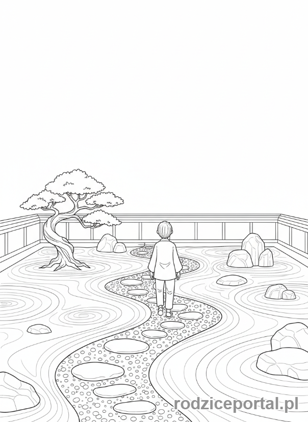 Kolorowanka Odpoczynek Mentalny - Spacer po ogrodzie zen