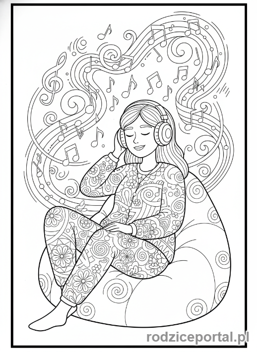 Kolorowanka Odpoczynek Mentalny - Słuchanie muzyki