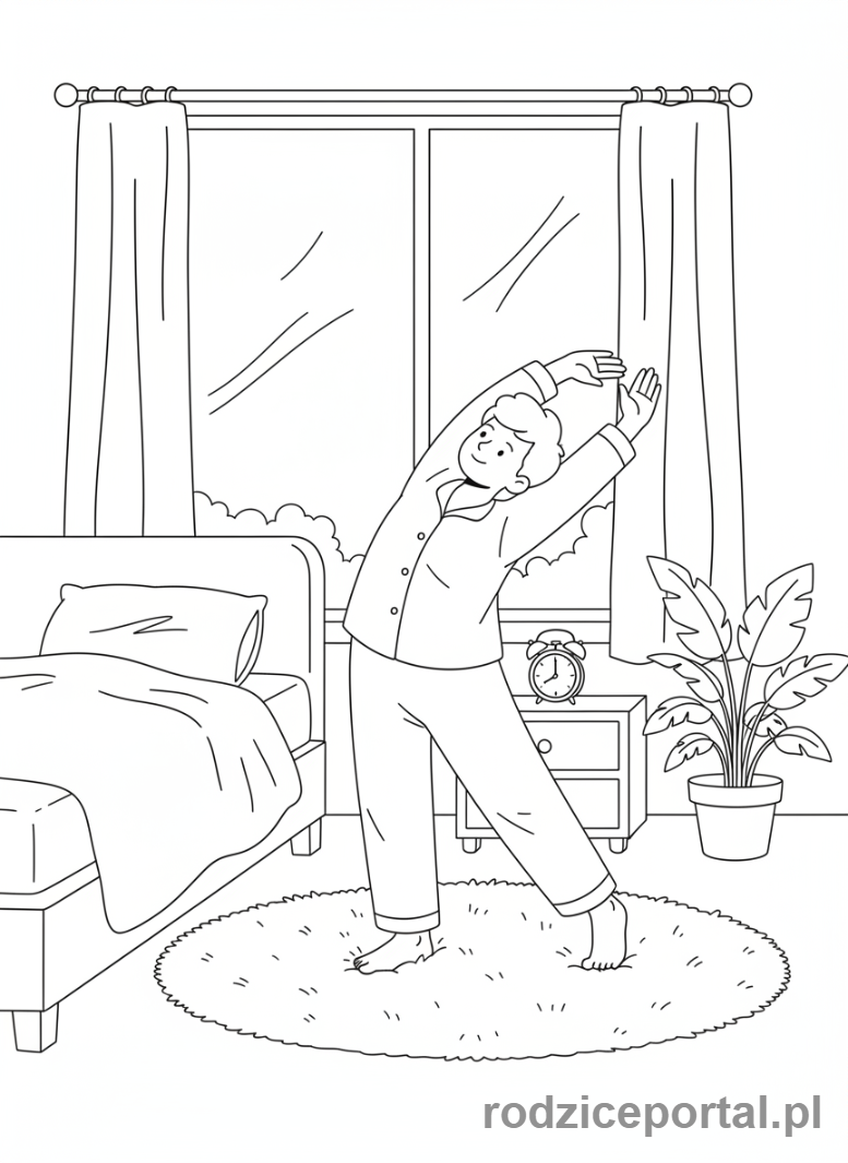Kolorowanka Odpoczynek - Osoba przeciągająca się po drzemce