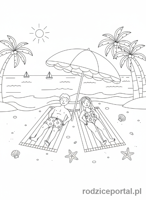 Kolorowanka Odpoczynek - Para relaksująca się na plaży