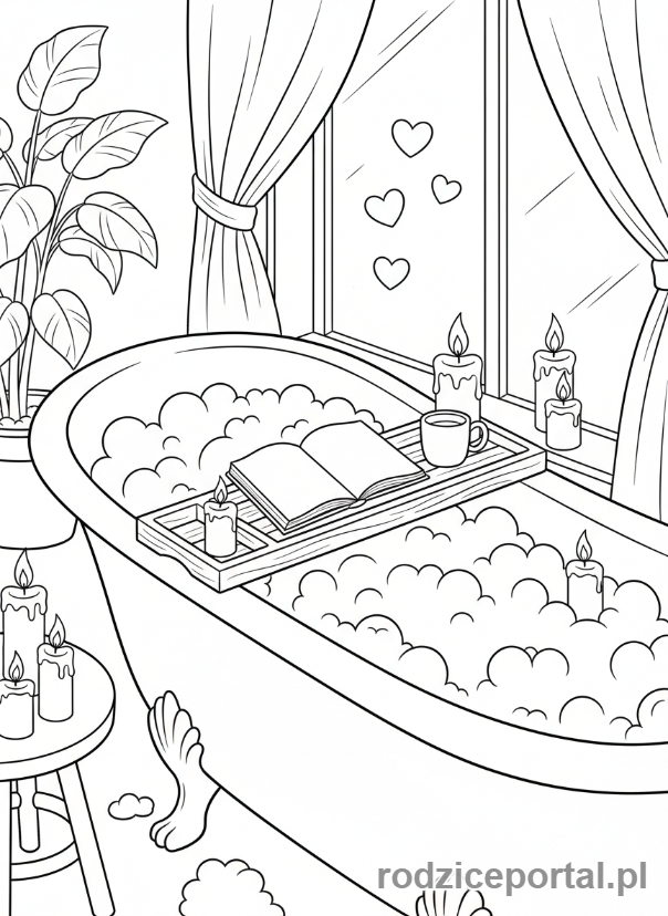 Kolorowanka Odpoczynek - Relaksująca kąpiel z świecami