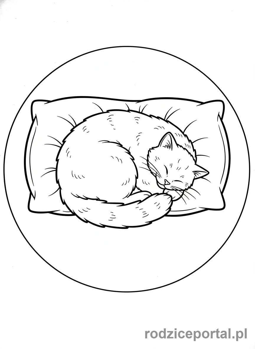 Kolorowanka Odpoczynek - Śpiący kot na poduszce