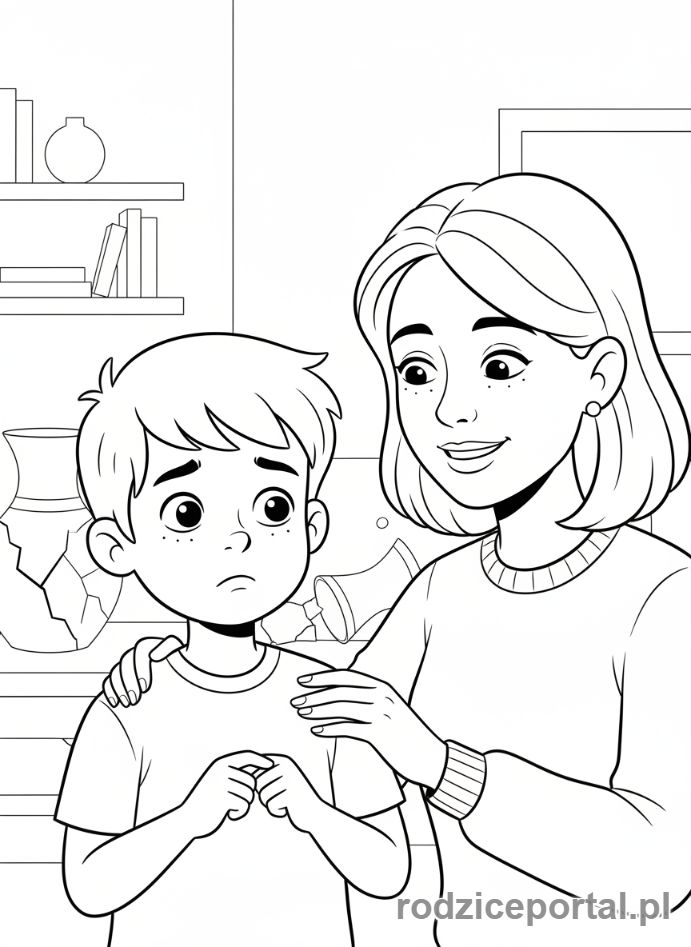 Kolorowanka Odpowiedzialność - Chłopiec przyznaje się do błędu