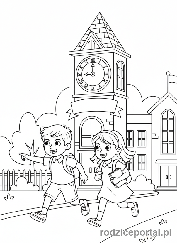 Kolorowanka Odpowiedzialność - Dzieci idą na czas do szkoły