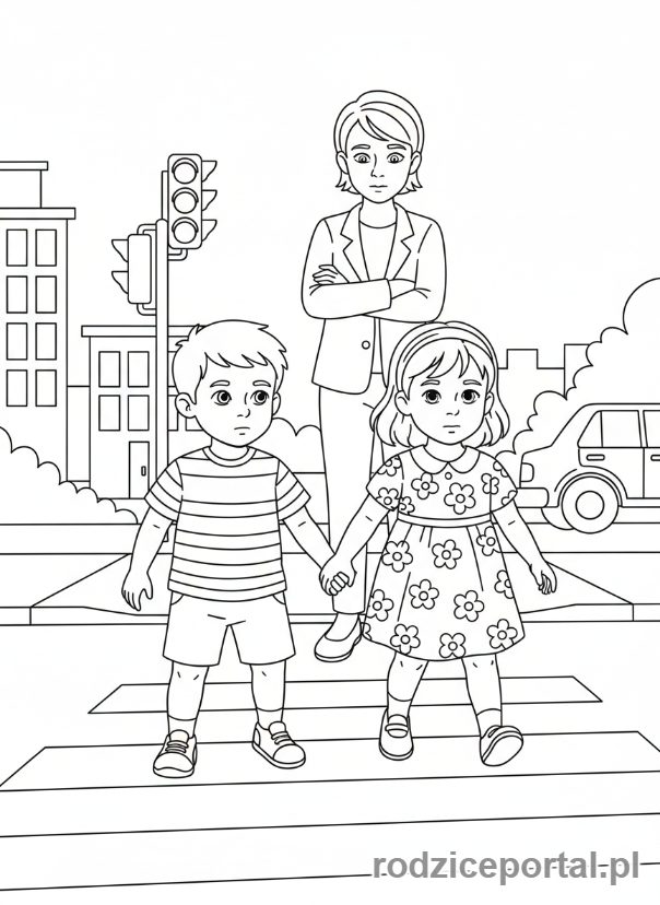 Kolorowanka Odpowiedzialność - Dzieci przechodzą przez pasy