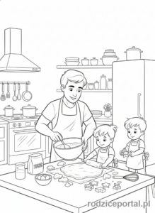 Kolorowanka Offline Zabawy - Dzieci pieką ciastka