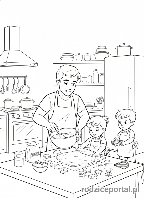 Kolorowanka Offline Zabawy - Dzieci pieką ciastka