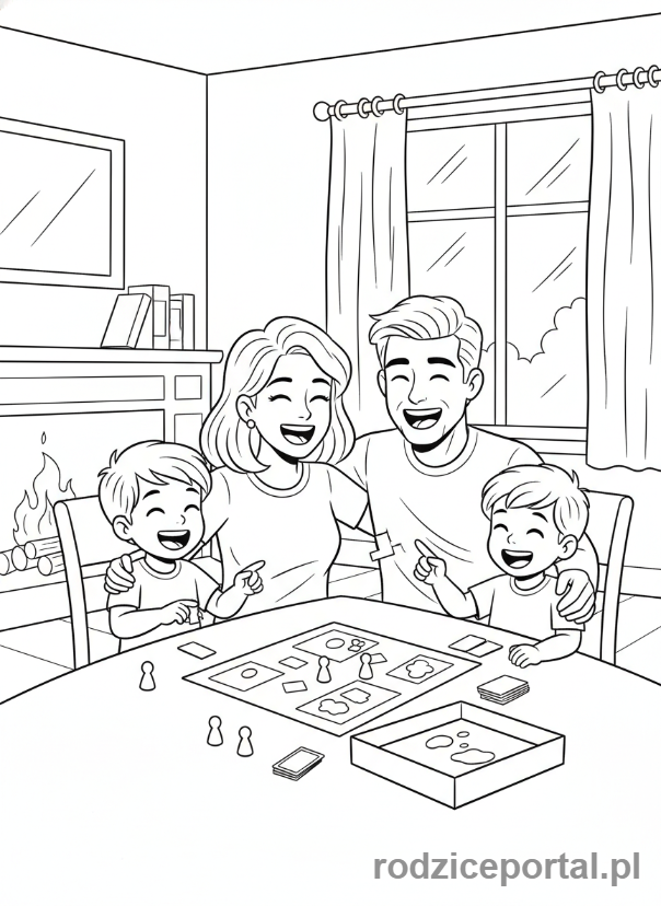Kolorowanka Offline Zabawy - Rodzina gra w planszówkę