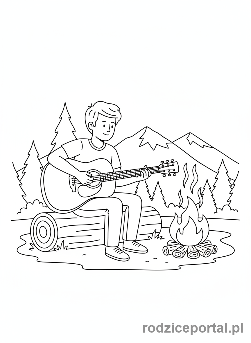 Kolorowanka Ognisko - Gitara i ognisko