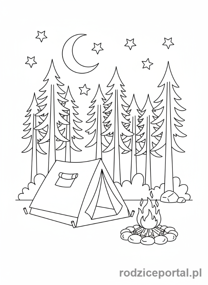 Kolorowanka Ognisko - Namiot i ognisko