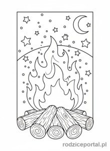 Kolorowanka Ognisko - Płonące polana