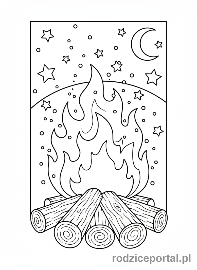 Kolorowanka Ognisko - Płonące polana