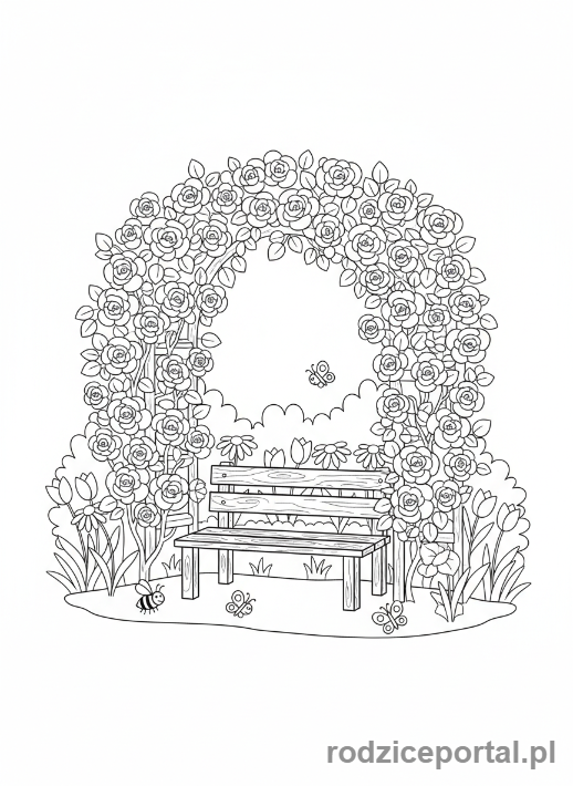 Kolorowanka Ogród - Altana z różami