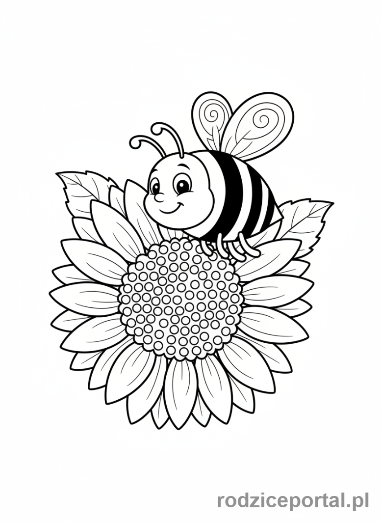 Kolorowanka Ogród - Pszczoła na słoneczniku