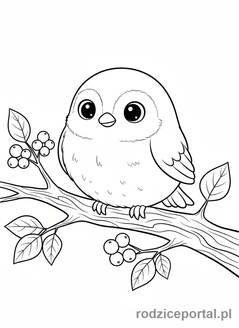 Kolorowanka Ogród - Ptak na gałęzi