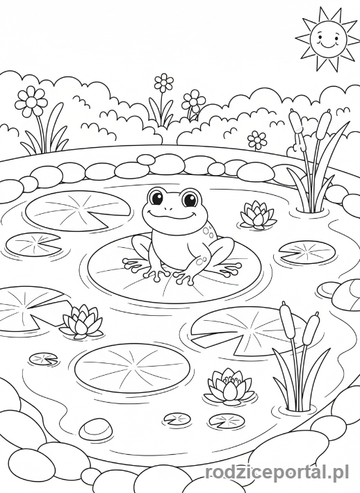 Kolorowanka Ogród - Staw z liliami