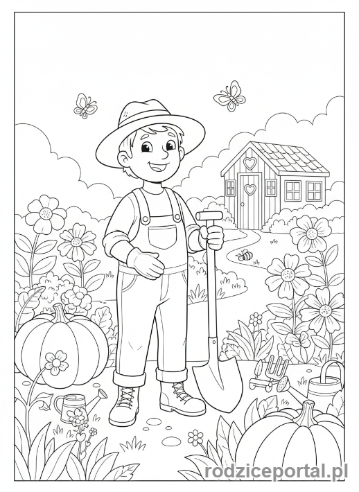Kolorowanka Ogrodnik - Ogrodnik z łopatą