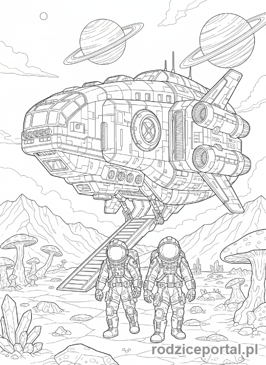 Kolorowanka Opowiadanie Historii - Lądujący statek kosmiczny