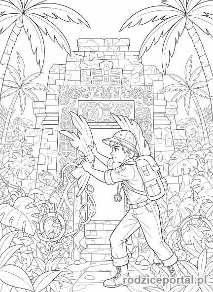 Kolorowanka Opowiadanie Historii - Odkrywca w dżungli