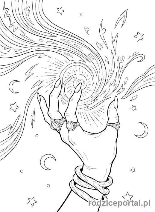 Kolorowanka Opowiadanie Historii - Ręka czarodzieja rzucającego zaklęcie