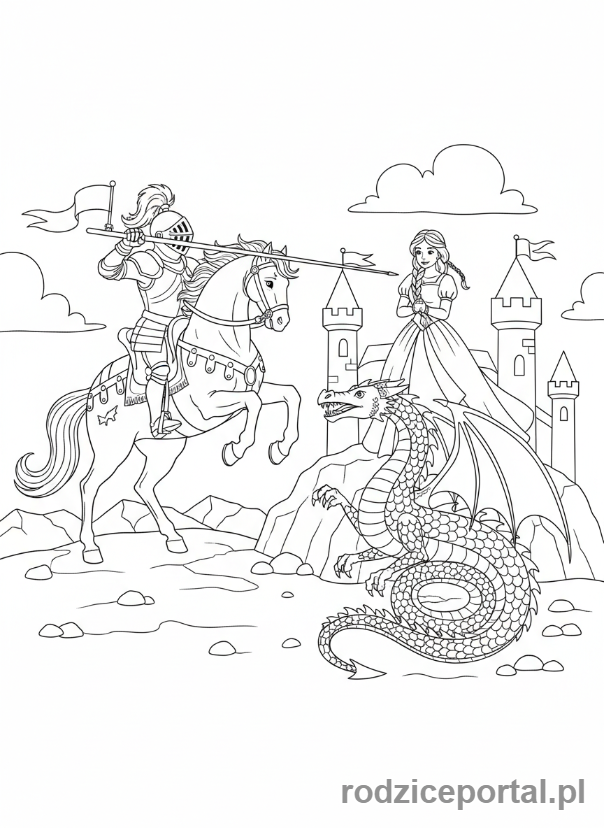 Kolorowanka Opowiadanie Historii - Rycerz ratujący księżniczkę