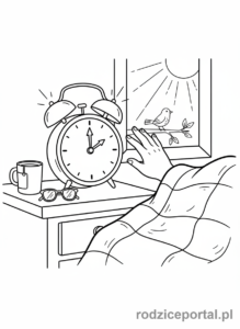 Kolorowanka Organizacja Czasu - Budzik dzwoniący o poranku