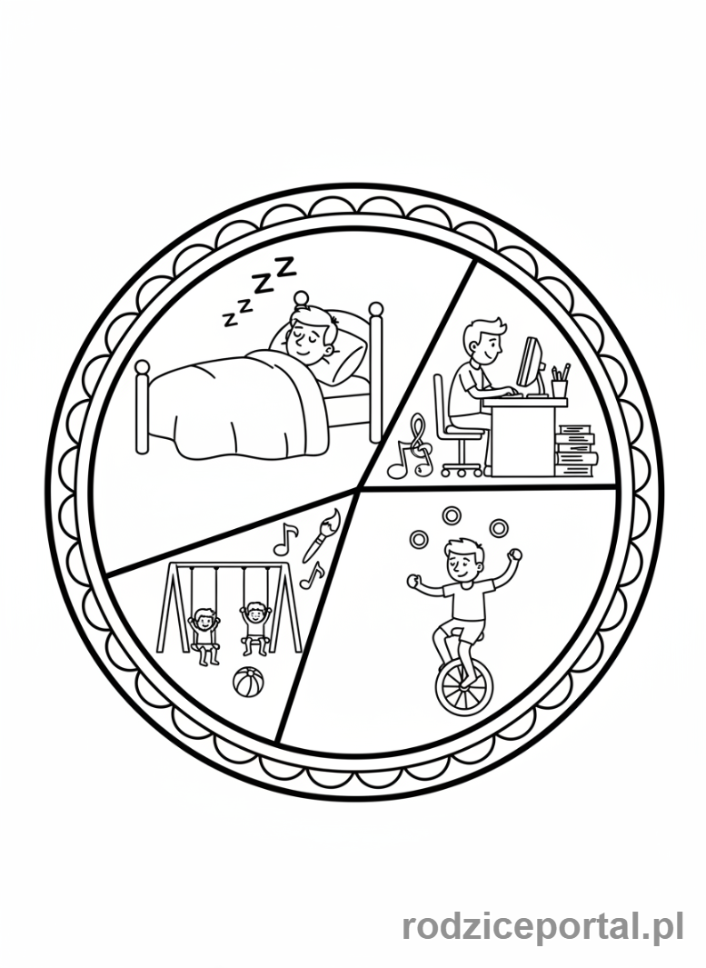 Kolorowanka Organizacja Czasu - Diagram podziału czasu