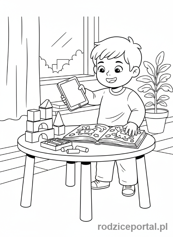 Kolorowanka Organizacja Czasu - Dziecko ignorujące tablet