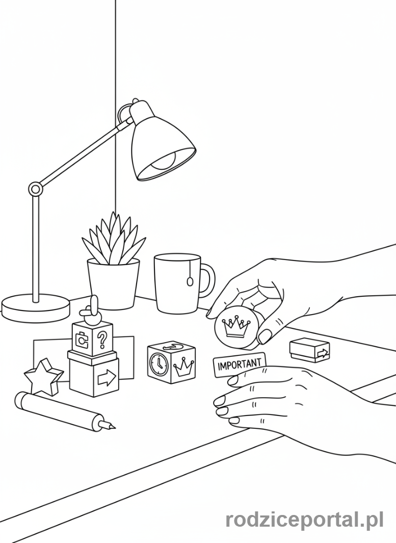 Kolorowanka Organizacja Czasu - Kobieta układająca priorytety