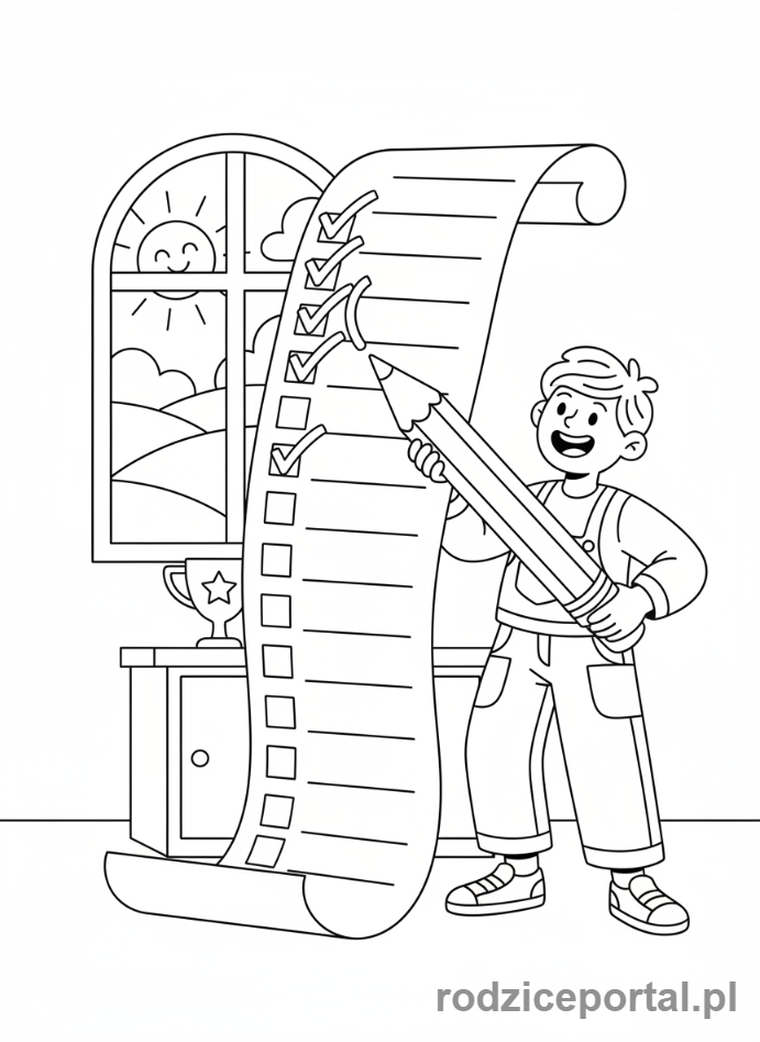 Kolorowanka Organizacja Czasu - Osoba odhaczająca zadania