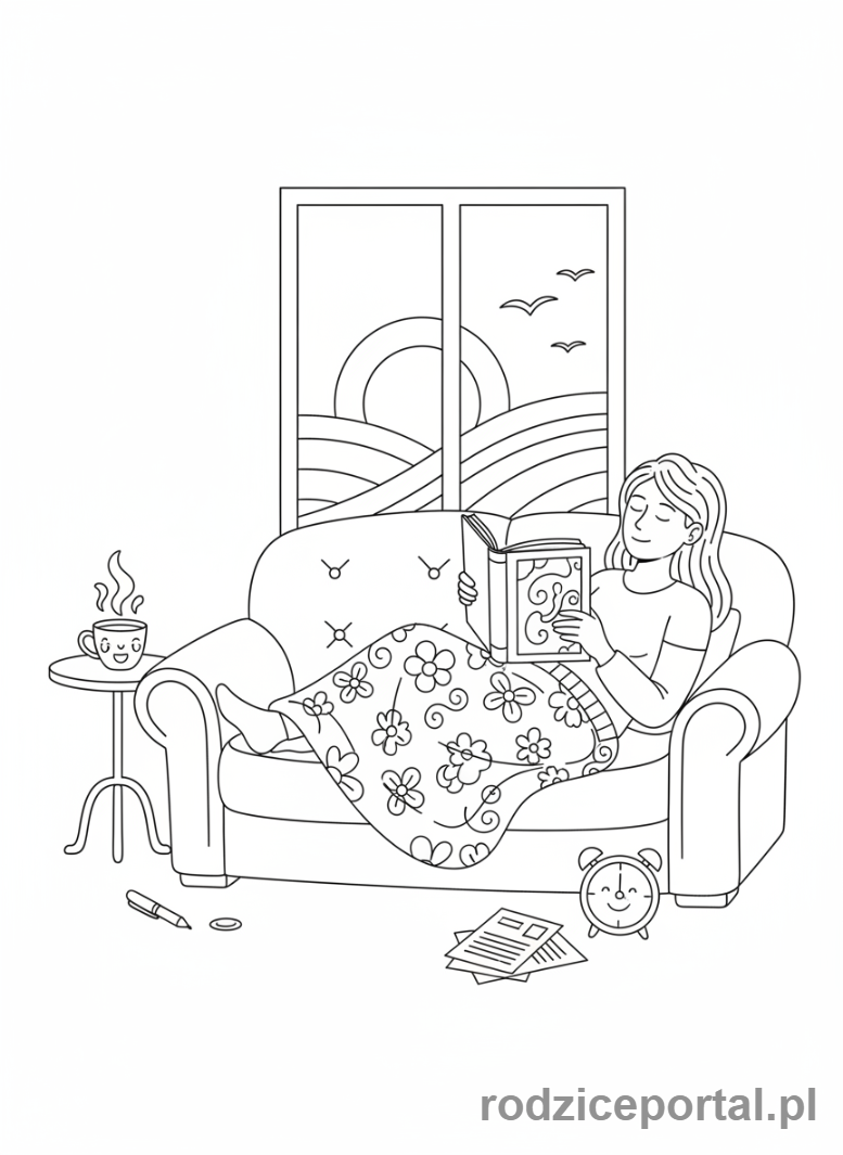 Kolorowanka Organizacja Czasu - Osoba relaksująca się po pracy