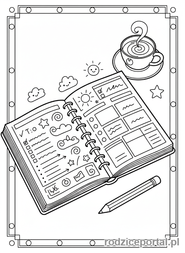 Kolorowanka Organizacja Czasu - Otwarty kalendarz z notatkami