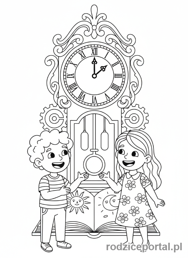 Kolorowanka Organizacja Czasu - Spotkanie z zegarem w tle