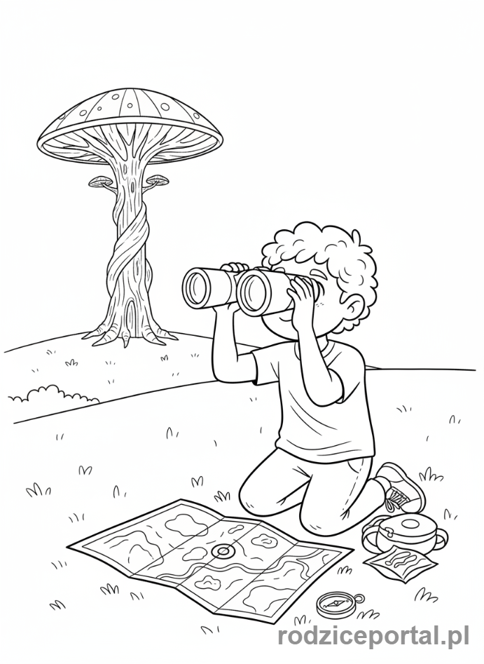 Kolorowanka Orientacja W Terenie - Obserwowanie przez lornetke