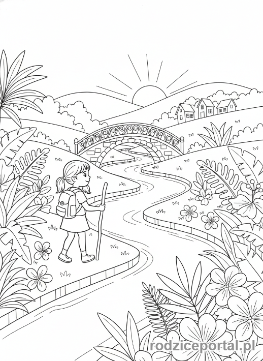 Kolorowanka Orientacja W Terenie - Wyprawa wzdluz rzeki