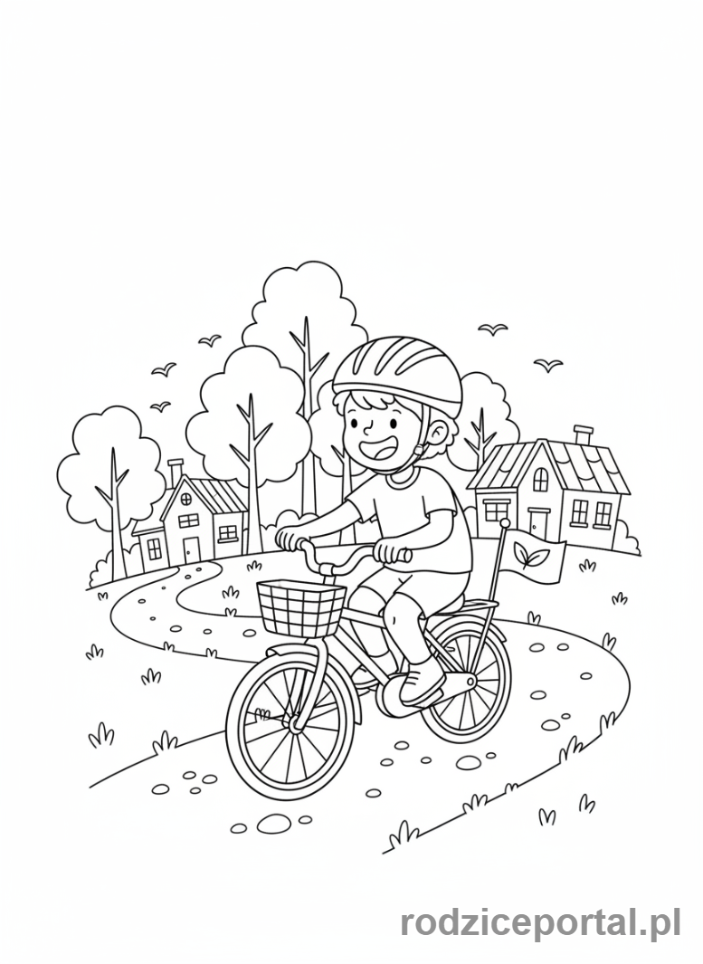 Kolorowanka Oszczędzanie Energii - Dziecko jedzie rowerem