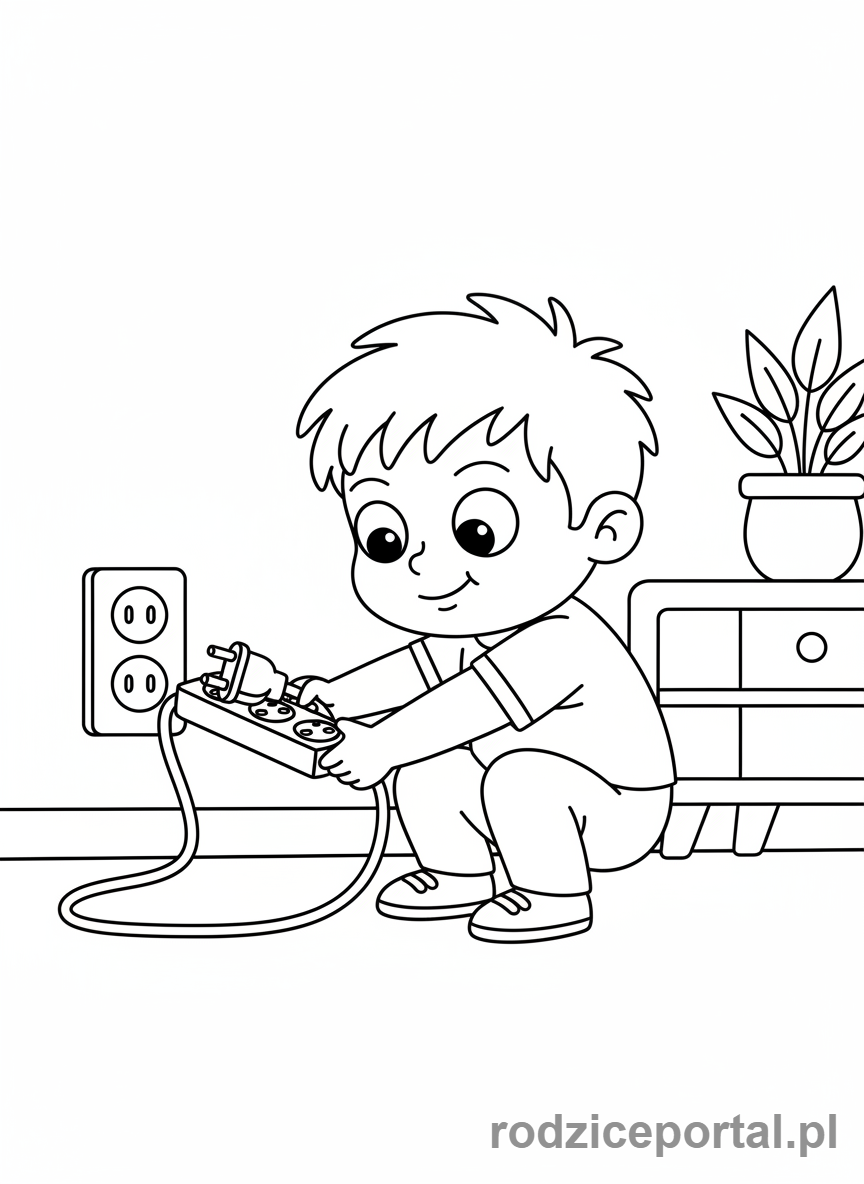 Kolorowanka Oszczędzanie Energii - Dziecko wyjmuje wtyczkę