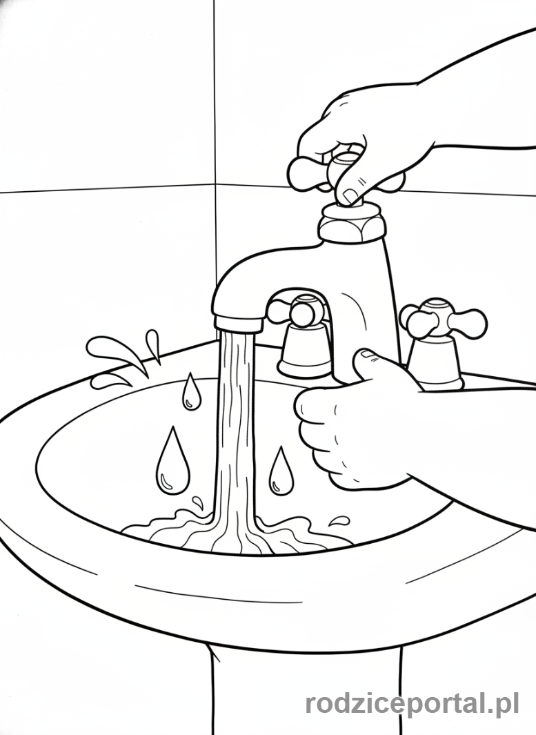 Kolorowanka Oszczędzanie Energii - Dziecko zakręca kran