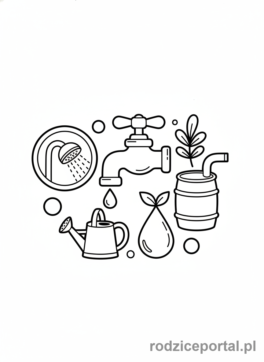 Kolorowanka Oszczędzanie Wody - Ikony oszczędzania wody