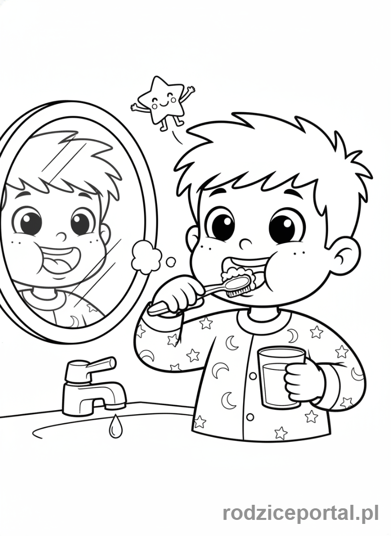 Kolorowanka Oszczędzanie Wody - Mycie zębów z kubkiem