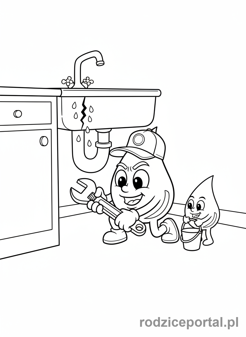 Kolorowanka Oszczędzanie Wody - Naprawa cieknącej rury