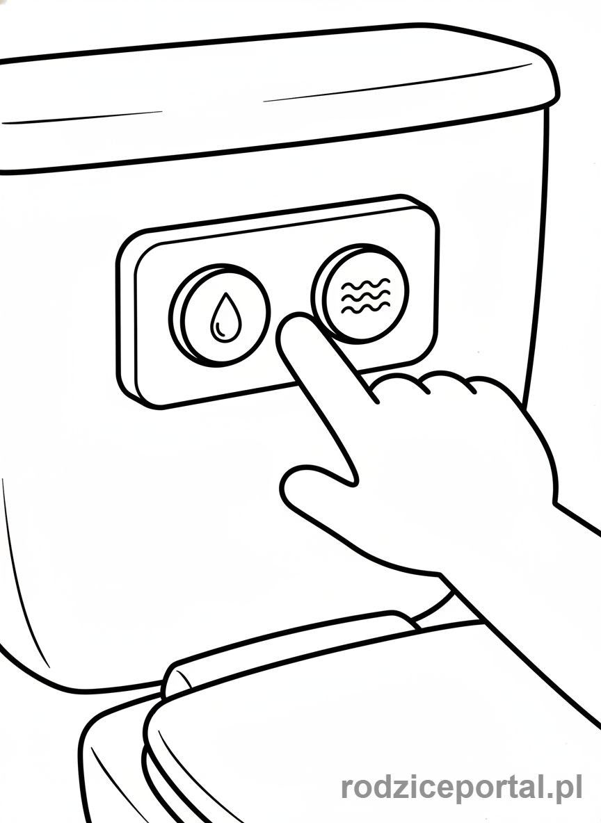 Kolorowanka Oszczędzanie Wody - Przycisk spłuczki oszczędzającej wodę