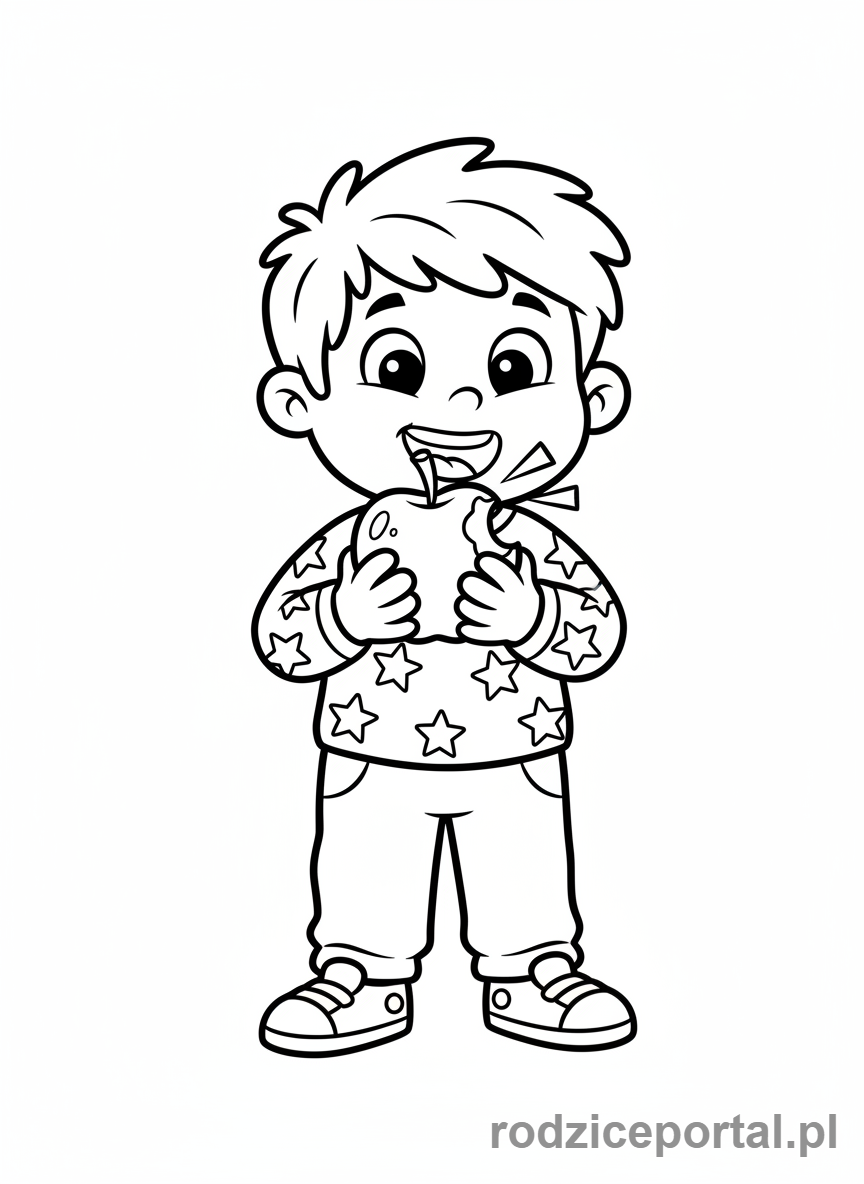 Kolorowanka Owoce - Dziecko z jabłkiem