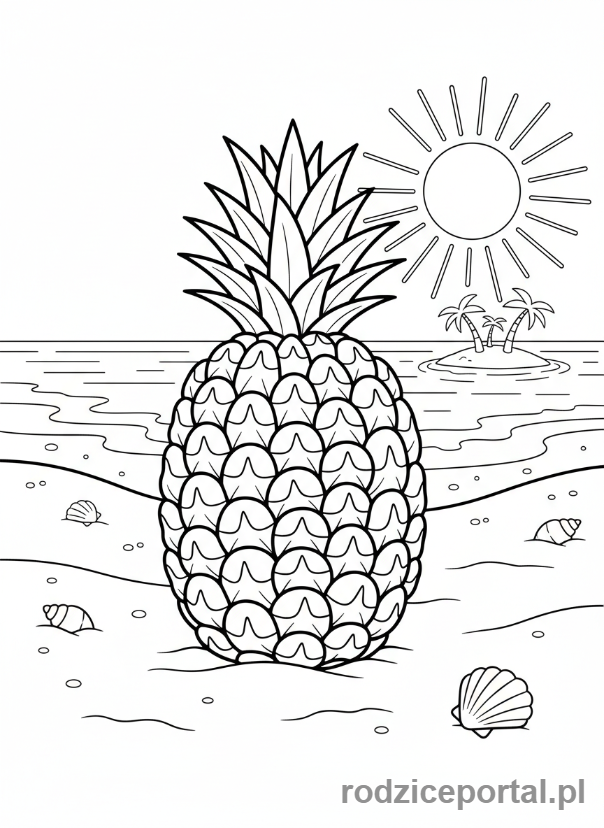 Kolorowanka Owoce Zdrowe - Ananas na plaży