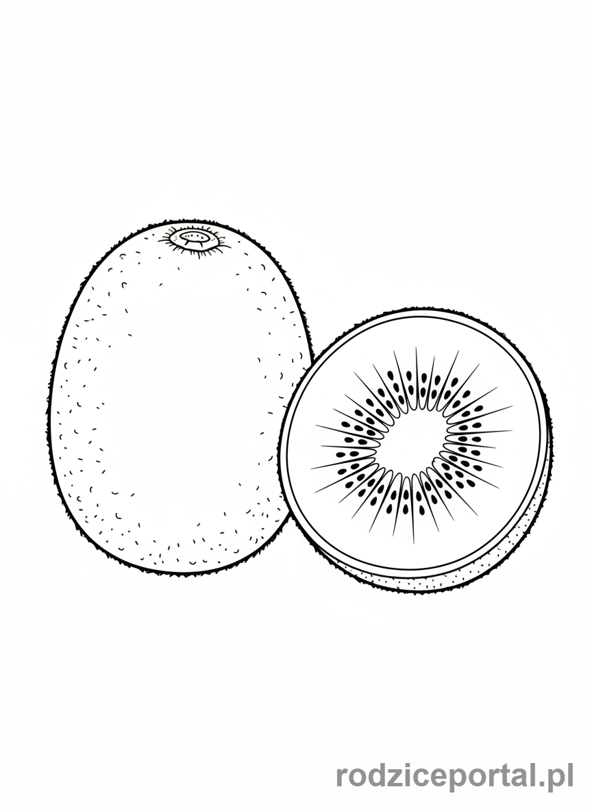 Kolorowanka Owoce Zdrowe - Całe i pokrojone kiwi