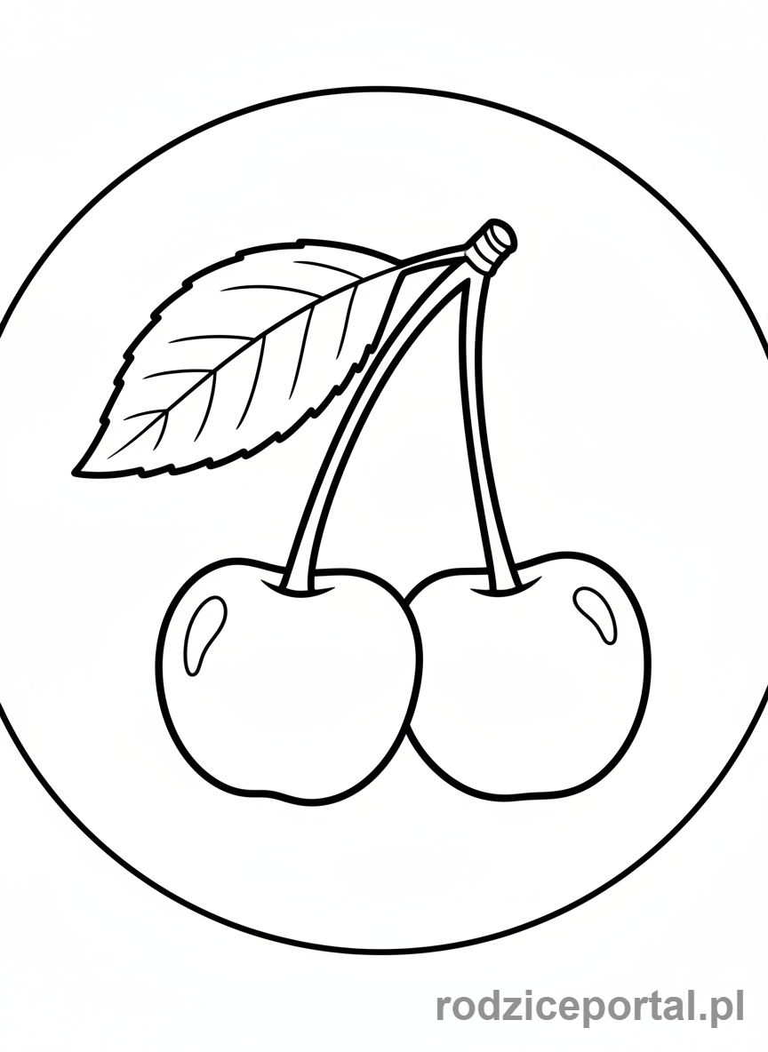 Kolorowanka Owoce Zdrowe - Dwie wiśnie na gałązce