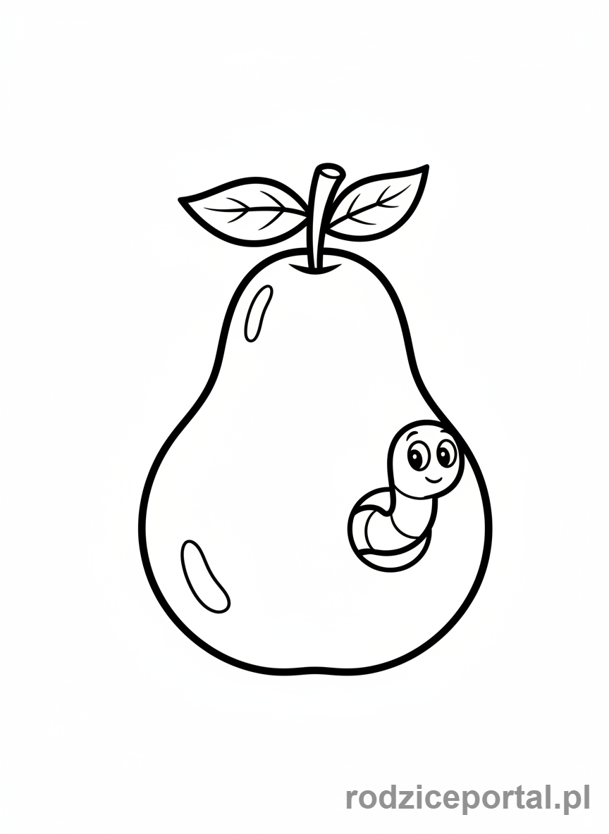 Kolorowanka Owoce Zdrowe - Gruszka z robaczkiem